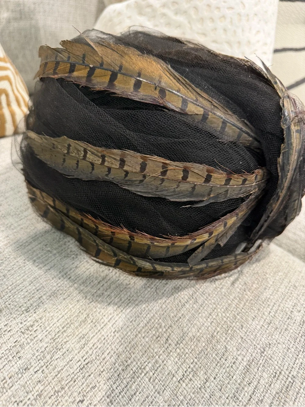 Christian Dior Black Tulle Feather Turban From the 1960s